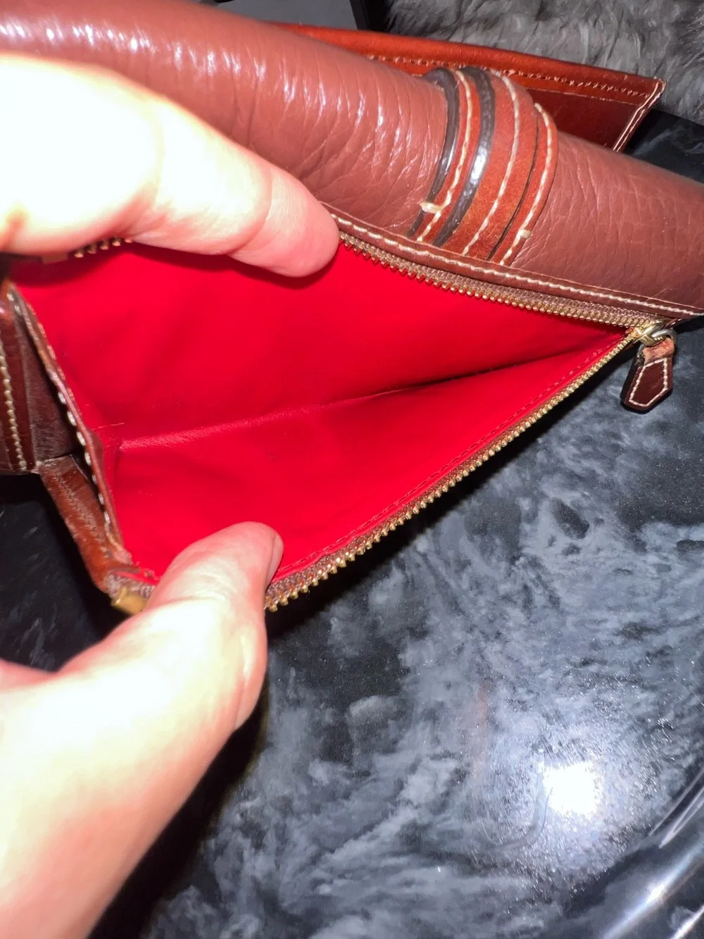 Dooney & Bourke Brown Pebbled Leather Buckle Wallet